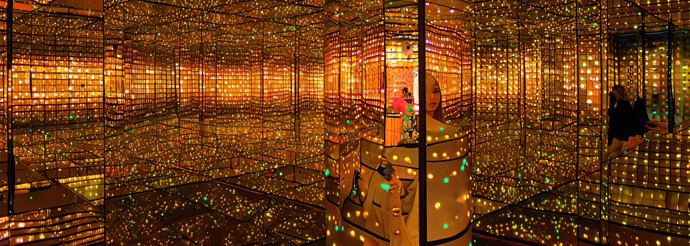 Yayoi Kusama retrospective - infinity mirrored room Love Forever light installation.png