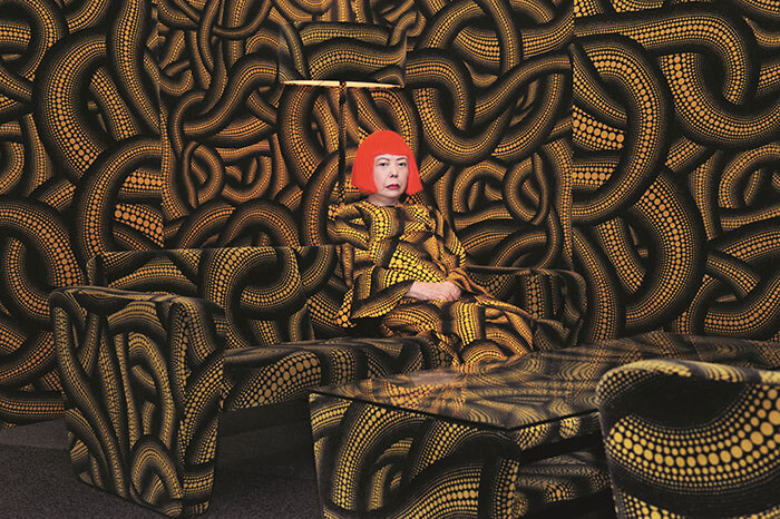 Yayoi Kusama with Yellow Tree  Living Room at the Aichi Triennale, 2010 copy
